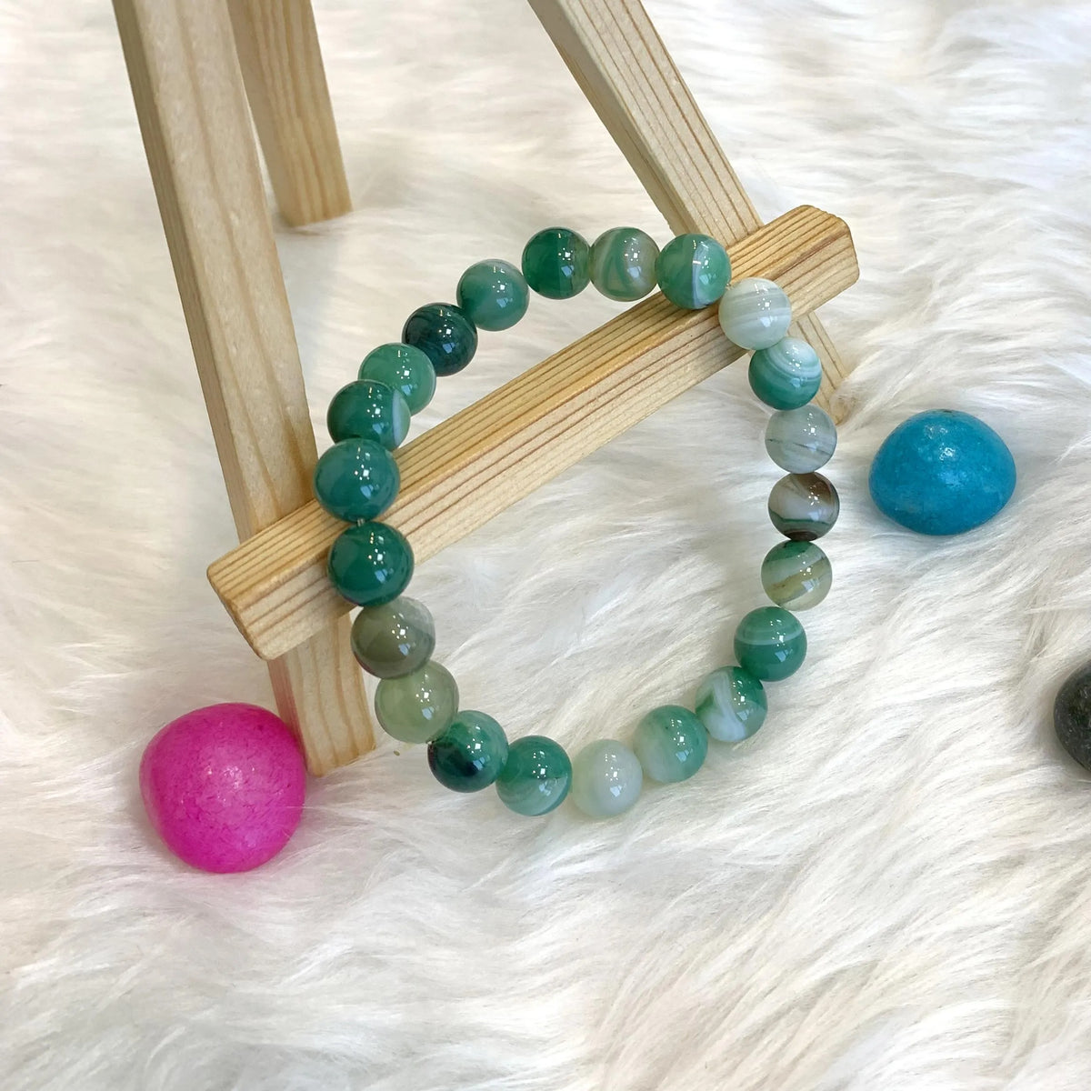 nisex Green Agate Beaded Bracelet - Adjustable Natural Gemstone Wristband