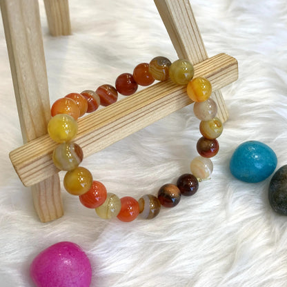 Unisex Carnelian Beaded Bracelet - Adjustable Natural Gemstone Wristband in Orange