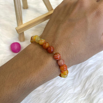 Unisex Carnelian Beaded Bracelet - Adjustable Natural Gemstone Wristband in Orange