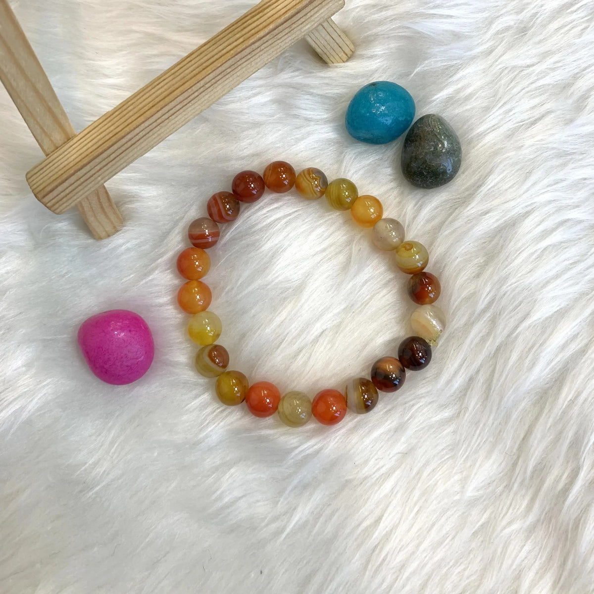 Unisex Carnelian Beaded Bracelet - Adjustable Natural Gemstone Wristband in Orange