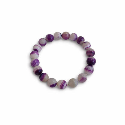 Unisex Purple Agate Beaded Bracelet - Adjustable Natural Gemstone Wristband in Purple