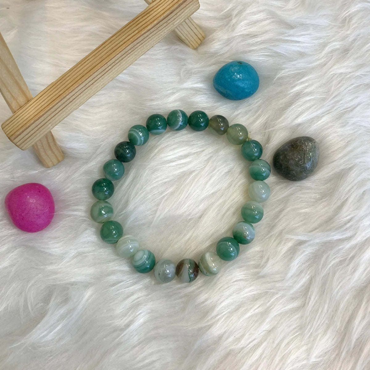 nisex Green Agate Beaded Bracelet - Adjustable Natural Gemstone Wristband