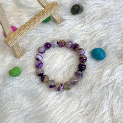 Unisex Purple Agate Beaded Bracelet - Adjustable Natural Gemstone Wristband in Purple